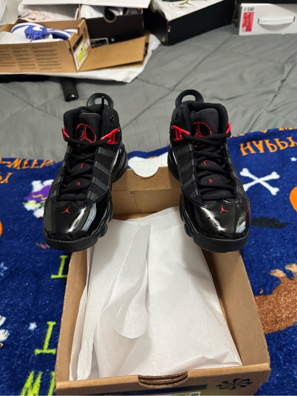 Jordan 6 Rings Kids Black and Red High-Top Sneakers